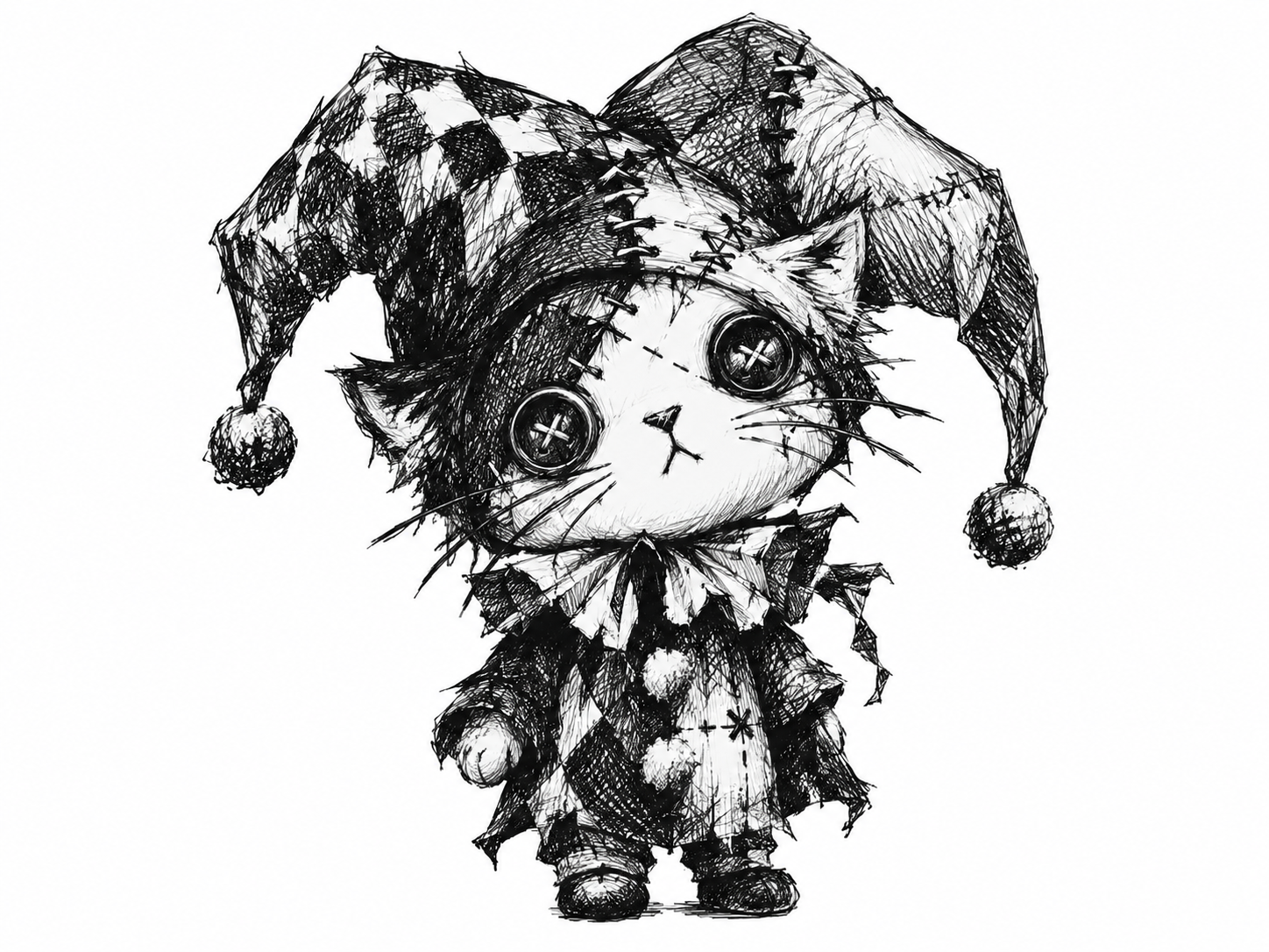 黑白线描的纸上小丑玩偶